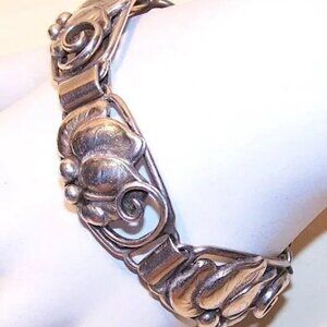 JosKahn Denmark Danish Modern Sterling Silver Link Bracelet - Stylized Florals